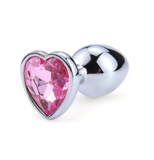 Metal Butt Plug with Pink Heart Crystal